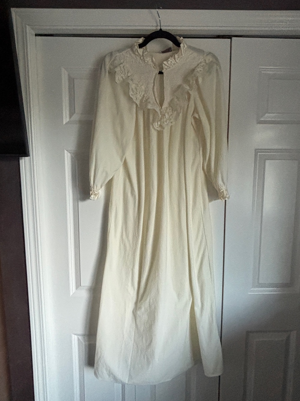 Vintage Cream Lace and Satin Trim Flannel Nightgown